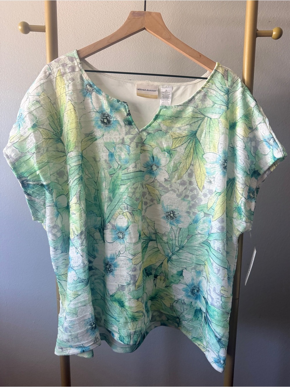 Alfred Dunner Watercolor Green Aqua Floral Tunic Plus 3X New With Tags
